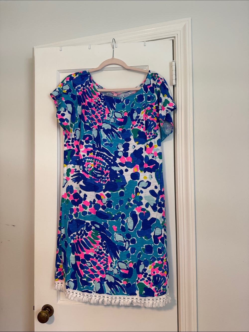 Lilly Pulitzer Blue Floral Shift Dress with Pink & Green Accents